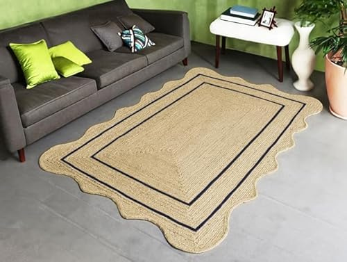 Tappeto intrecciato a mano di alta qualità, ecologico, durevole ed elegante, con bordo smerlato, 0,9 x 1,5 m, decorazione bohémien per soggiorno, camera da letto o ingresso