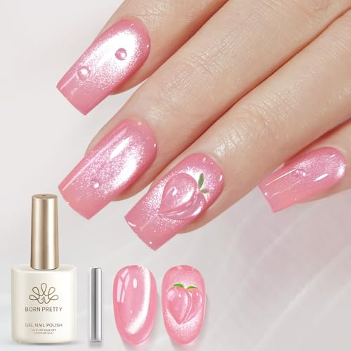 BORN PRETTY U V Nagellack Cat Magnetic Eye Pfirsich Rosa Gel Nagellack 15ml Jelly Kristalle Gellack mit Magnet Soak-Off für Nagelkunst Maniküre Salon DIY zu Hause