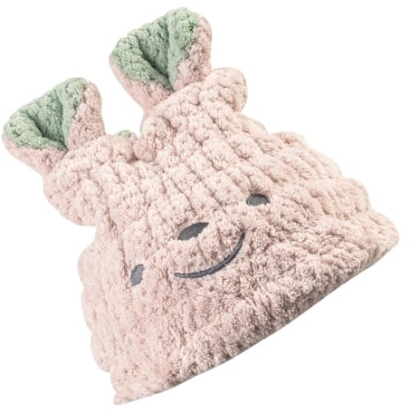 HOOTNEE Hair Drying Hat for Babies, Super Absorbent Quick-dry Bath Towel Cap, Soft Pink Happy Face Shower Hat for Bathing Supplies