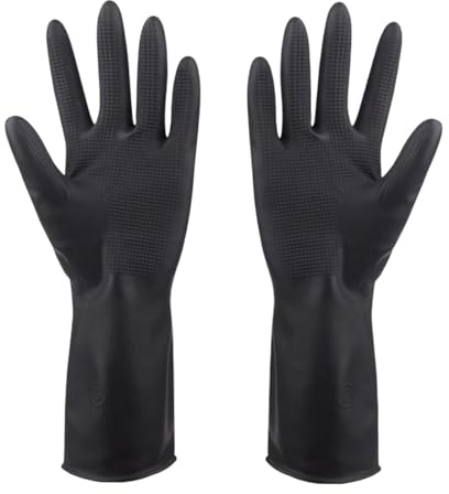 1 Pair Reusable Rubber Washing Up Gloves Waterproof for Kitchen & Gardening | Powder-free large size, soft flexible fit, suits hair dyeing & household chores, durable non-slip grip for daily use