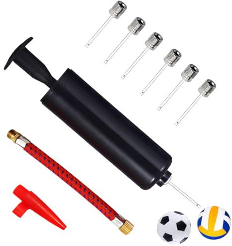AEKZOX Ballpumpe mit 7 Nadeln, 1 Düsen und 1 Schlauch, Luftpumpe für Balloons, Basketball, Fußball, Volleyball, Rugby, Wasserball und Poloball