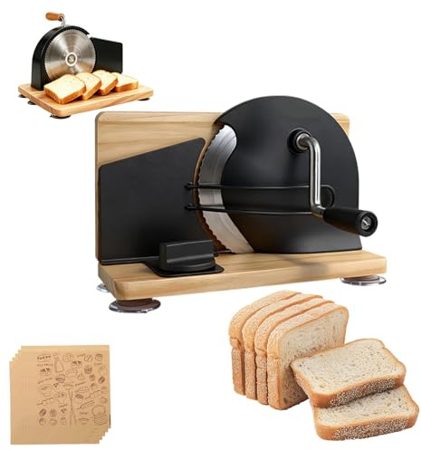 Manual Bread Slicer for Homemade Sourdough with Hand Crank | Adjustable Thickness Steel Blade with Engraved Scale Line Bread Guide with Metal Guide Bread Cutter with Suction Cups