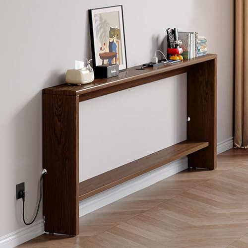 Mesa Consola, Recibidor Mesa de Larga y Estrecha, Espacio de aprovechamiento, Mueble de Madera Maciza, For Espacios pequeños, Fácil De Instalar, Pasillo, Sala De Estar - Nogal oscuro(150x10x69cm)