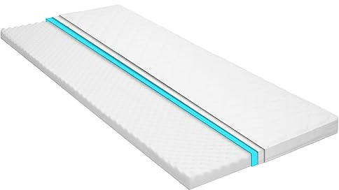 Ziaphsol Surmatelas en mousse à froid - 100 x 200 x 6 cm - Profil d'œuf - Mousse polyuréthane D25 avec housse amovible en polyester - Pour matelas, surmatelas et lit à sommier tapissier pour un
