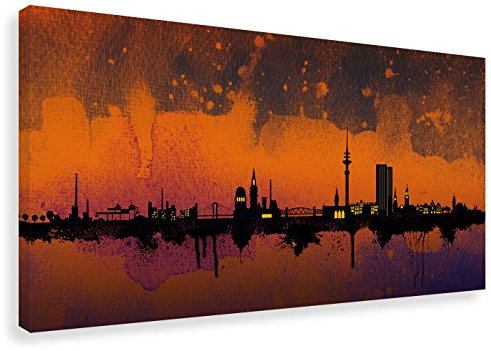 Kunstbruder - Hamburg Skyline - Sunset (div. Größen) - Streetart Kunstdruck Leinwandbild Wandbild Like Banksy Gemälde 60x120cm