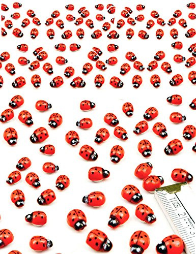 HomeTools.eu® 100 Stück Lustige Bunte Marienkäfer Holz-Figuren Sticker, selbstklebend, echt Holz