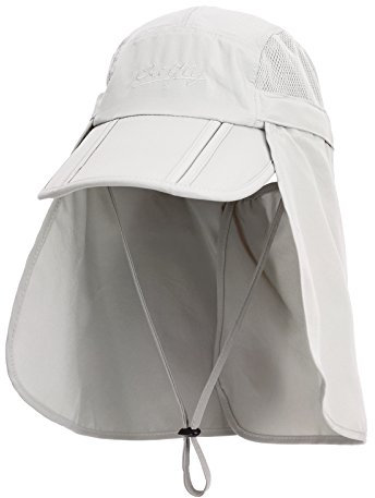 Unisex Safari Cap mit extra langem Nackenschutz Anti UV Abklappbar Baseball Mütze für Camping Outdoor - 56-60 Hellgrau