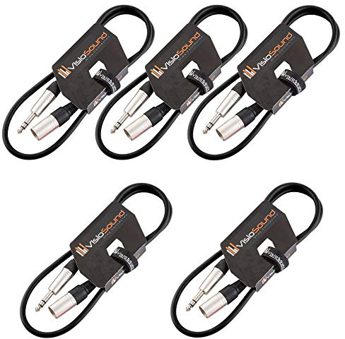 Male XLR to 6.35mm Stereo TRS Jack Lead Audio Cable 5 Pack (Black, 1m) | 5 x Noiseless OFC Balanced Signal, Audio, Speaker, Patch Cable / 8 Colours