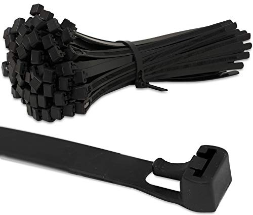 EXCALIBUR - Nylon Strong Releasable Resealable Cable Zip Wrap Ties - 150mm 200mm 250mm 300mm - Pack of 100 (200mm x 8mm)