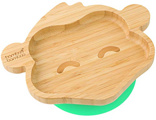 bamboo bamboo Baby Teller Kinderteller, Kindergeschirr mit Saugnapf, Sugnapf Teller Baby ab 6 Monaten (Affe, Grün)