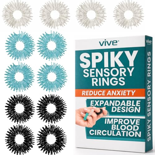 Vive Spike Fidget Rings (12 delar) – spiky metallband – för ångest, stresslindring, barn, kvinnor, män, barn – tyst finger massagerulle – för akupressur, hem, skola, bil och resor