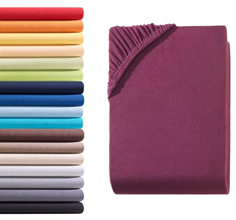 Hometex Premium Textiles Boxspringbett Spannbettlaken Spannbetttuch bis 36 cm Steghöhe | Bettlaken Jersey aus 100% Baumwolle für Wasserbetten | Oeko-TEX® Made IN Green | 180-200x200-220 cm Bordeaux