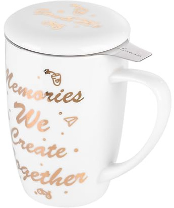 LOVECASA, taza de té porcelana con infusor, 480 ml, taza con filtro micro perforado de acero inoxidable y tapa (Souvenir)