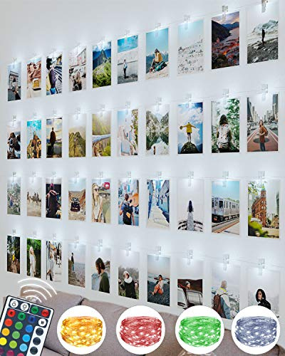 litogo Fotoclips Lichterkette mit Fernbedienung, 10M 100LED 10 Lichtmodi | Dimmable Foto Wand Lichterketten mit 60 Klammern, Wasserdicht Fotos Bilder Lichterkette für Wohnzimmer, Weihnachten, Hochzeit