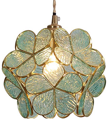 Bieye L30743 Petals Deckenpendelleuchte im Tiffany-Stil aus Buntglas mit 20 cm breitem Lampenschirm (Strukturiertes Aquablau, 8 Kirschblüte)