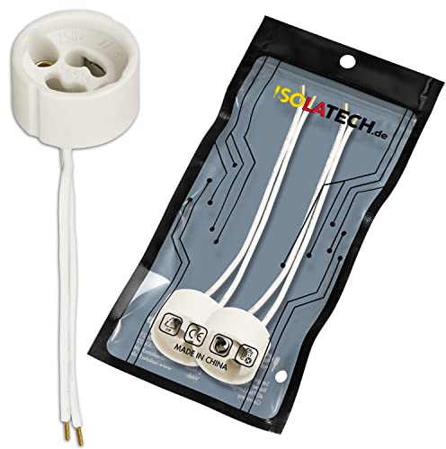 ISOLATECH 2x GU10 Keramikfassung mit Aderendhülsen max.250V/2A | Für LED- und Energiesparlampen, Hitzebeständig, Ideal für Einbau-, Decken- und Badezimmerleuchten
