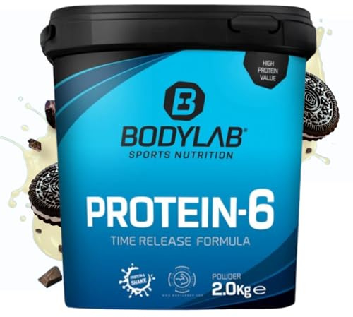 Bodylab24 Protein-6 Cookies & Cream 2kg / Mehrkomponenten Protein-Pulver, Eiweißpulver aus 6 hochwertigen Eiweiß-Quellen/Protein-Shake für Muskelaufbau
