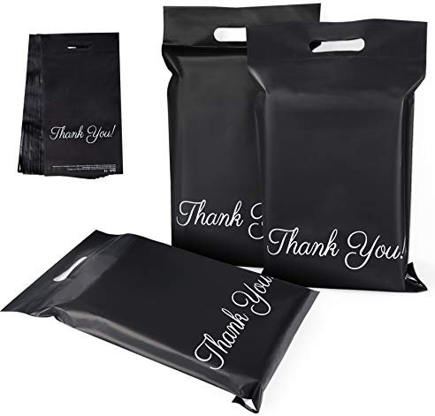 60 Plastik Versandtaschen Schwarz 250 x 350mm mitThank You Versandbeutel Blickdicht und Reißfest, Tragbare Versandbeutel,Versandumschläge mit Selbstklebendem Streifen