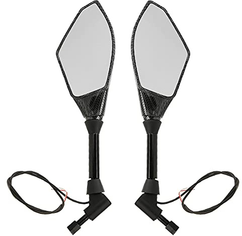 Yctze Motorrad Blinker Spiegel Licht ABS Schwarz LED Seitenrückspiegel mit Blinker Licht Fahrtrichtungsanzeiger für 10mm Lenker Motorrad Seitenspiegel