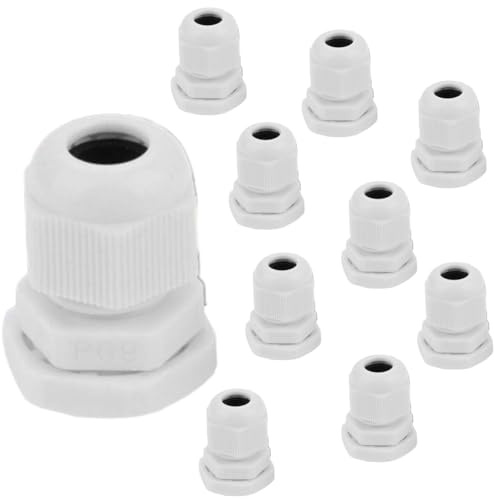 10 pezzi Pressacavi Elettrici Impermeabili PG7 PG9 PG11 PG13.5 PG16 PG19 PG21 Regolabile Pressacavi,Nylon Bianco Pressacavo impermeabile per Fissaggio Cavo(PG9)