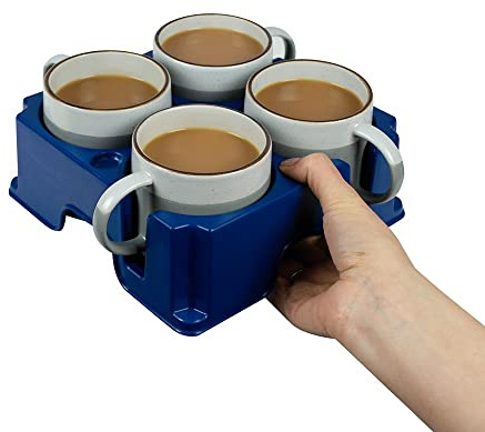 muggi 4 Cup Holder - Non Spill Portable Drink Caddy for Home, Workplace, Motorhome, Boat & Mobility - Recycled Ocean Plastic Tray Petrol Blue