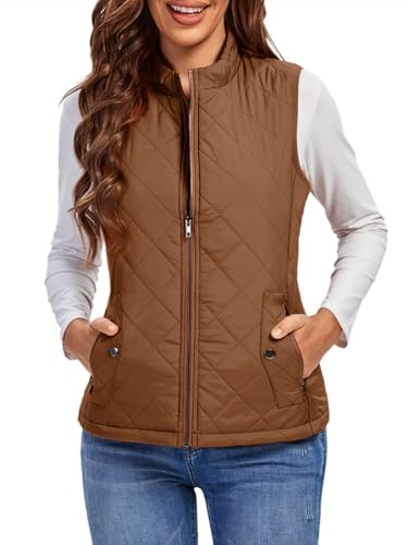 fuinloth Kvinnors Veste Höst Lätt Skinnväst ärmloos Veste Kort Jacka Gilet | Mjuk och varm, smickrande passform, blixtlåsfickor, ståkrage, enkel skötsel, mångsidig