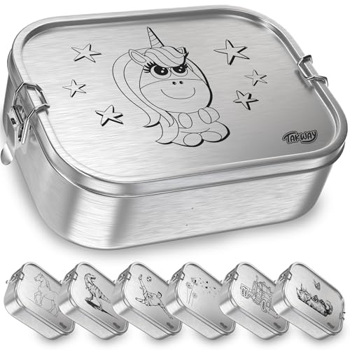 TAKWAY Fiambrera de acero inoxidable con compartimentos, fiambrera a prueba de fugas para niños y adultos, con división flexible, para guardería, escuela y viajes (unicornio, 800 ml, separador)