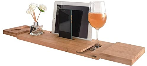 ACiyD Badewannen-Caddy Tablett Bambus-Badewannen-Caddy mit Tablett- und Buchhalter aus Holz, Weinglas-Slot-Badewannen-Tisch-Caddy als Geschenk für Ihre Lieben