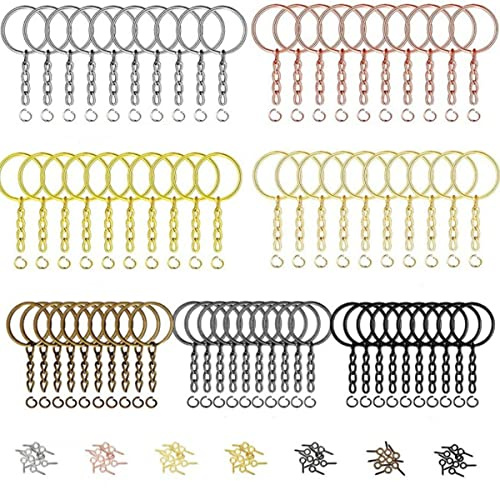 210 Stück Schlüsselanhänger Set Mit Ringen, Kette, Schrauböse Pins für Handwerk Schmuck DIY - 7 Farben