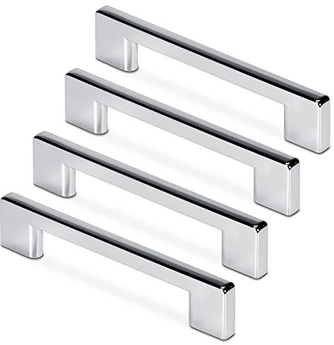 Mavö 4 Stück Schubladengriffe silber 128mm Lochabstand Griffe Möbelgriff Schrankgriff Chrom PIKO (128mm)