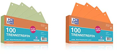 Oxford Trennstreifen, aus Karton, gelocht, 190 g/m², grün, 100 Stück & Trennstreifen, aus Karton, gelocht, 190 g/m², orange, 100 Stück