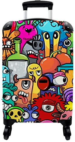 NoBoringSuitcases© Kinder Koffer Hartschalenkoffer Klein Rollkoffer | 55x35x20 cm - Handgepäck Geschenk - Monster - Entwurf - Trolley