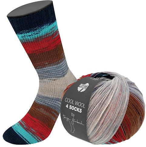 LANA GROSSA Cool Wool 4 Socks Print | Bedrucktes Merino-Sockengarn aus mehrfach verzwirnten Einzelfäden | Handstrickgarne aus 75% Schurwolle | 100g Wolle zum Stricken & Häkeln | 420m Garn FB 7792