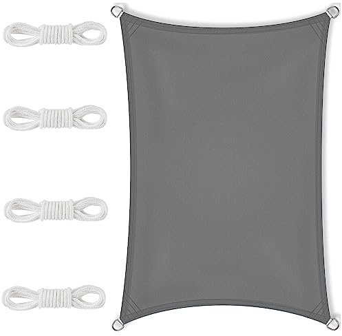 Vela Ombreggiante Impermeabile 3 x 5 m Protezione Solare Raggi UV Tenda da Esterno Quadrata con Occhielli per Esterno Terrazza Giardino Balcone Piscina, Grigio Scuro