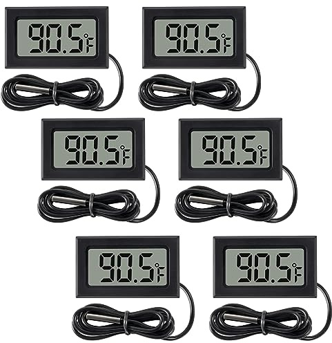 DWEII 6 Pack Digital Thermometer Wired for Car Greenhouse Indicator Indoor Room Freezer Refrigerator Aquarium with 1M Waterproof NTC Probe Fahrenheit(℉)