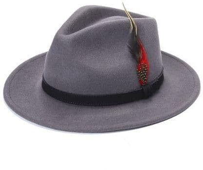 Erwachsene Party Wear Wolle Feder Fedora Hut Herren Damen Verstellbares Ripsband Cowboy Einfarbig Hut, grau, M