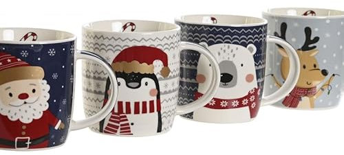 PLUS HOME Pack de 4 tazas navideña.4x Taza de Café de Porcelana navidad- Taza para Bebidas Frías y Calientes.Capacidad 350ml tamaño 12X8,5X9cm 360ML.
