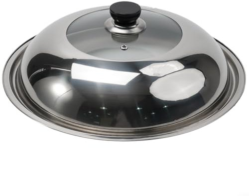 Zoegneer Edelstahl-Wok-Abdeckung, Bratpfannendeckel verhindert Ölspritzer, effiziente Dampfkontrolle, Pfannendeckel, Gemüsedeckel (34 cm)