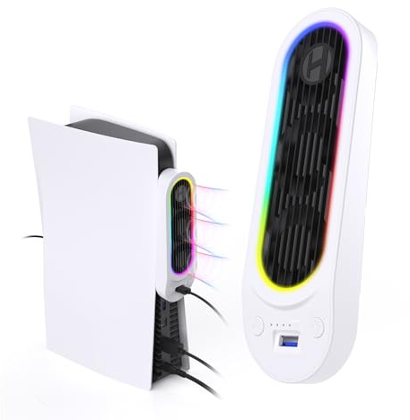 HZLucki Upgraded Cooling Fan for PS5, with 9 Adjustable Breathing Light Modes, Cooling System with 3-Speed Quiet Cooler Fan and Auto Adjustment, Compatible with PS5 Disc/Digital Edition White