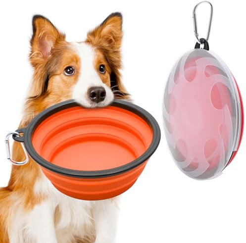2 cuencos grandes plegables para perros, 1000 ml/35 oz, cuencos plegables para perros, comedero portátil para agua para perros con cierre, comedero para mascotas y gatos, para viajes, senderismo (rojo