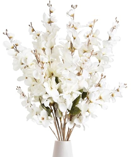 INSUNSIX Künstliche Rittersporn, lebensechte Rittersporn, Seidenblumen, Pflanze, 80 cm, langer Stiel, künstliche Blumen für hohe Vasen, Blumenarrangements, Zuhause, Tisch, Hochzeitsdekoration, Weiß, 6
