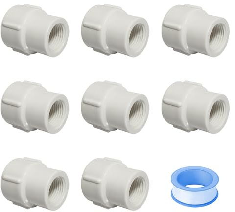 HayEastdor 8 raccordi a pressione da 1 a 3/4 di pollice a doppia filettatura femmina in PVC, raccordi a pressione da 1 a 3/4 femmina a femmina, raccordo per tubi per lavori di giardinaggio