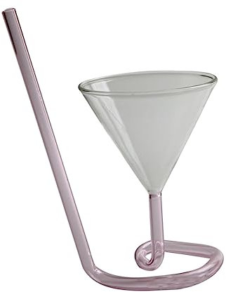 Zerodeko Copa De Cóctel De Cristal Pajita Rosa Vaso De Vino Diseño Único Adecuado Para Fiestas y Barbacoas
