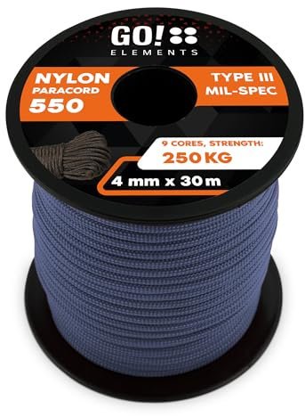 GO!elements Paracord in nylon 4mm – 550 Tipo III originale, linea multifunzionale adatta per uso militare o come altalena | portata max. 250kg