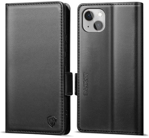 CASBST Handyhülle für iPhone 14 Hülle Premium Leder Schutzhülle Klappbar mit Kartenfach Ständer Magnet für iPhone 14 Handytasche mit RFID Kameraschutz Flip Case Klapphülle für iPhone 14 Schwarz