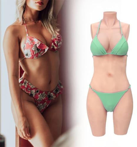 Minaky Silikon Brüste Brustformen 5-Punkt Bodysuit Realistisch Brustplatte mit Katheter für Transgender Crossdresser-Insertable Version C Cup,Elfenbein