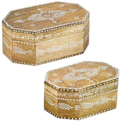 2er Set Orientalische Holzschatulle Hajdar Motiv 1 aus Mangoholz 20 cm