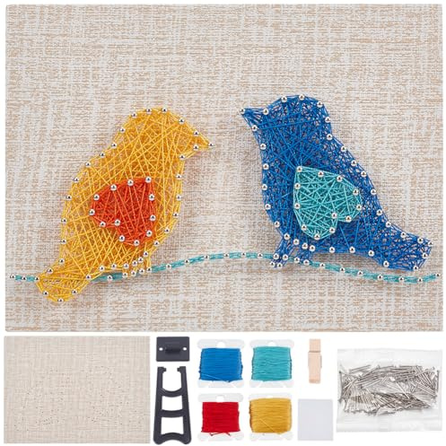 WEBEEDY Kit de arte de cuerda de pájaros para principiantes, kit de manualidades con corazón para adultos, kit de manualidades de arte de animales con instrucciones y todos los suministros, decoración
