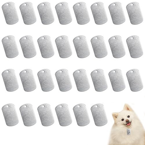 HEKOBAG 30 Stück Alu Tags Hundemarken Rohlinge Blanko Dog Tag Rohling Rechteckig Stanzrohlinge mit Loch Schlüsselanhänger Aluminium Rohlinge Erkennungsmarken Silber Schildform für Handwerk Halskette