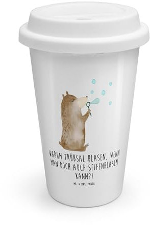 Mr. & Mrs. Panda To Go Becher Bär Seifenblasen - Geschenk, Kaffee Thermobecher, Kaffee to go Becher, Thermotasse mit Deckel, Thermo Kaffeebecher to